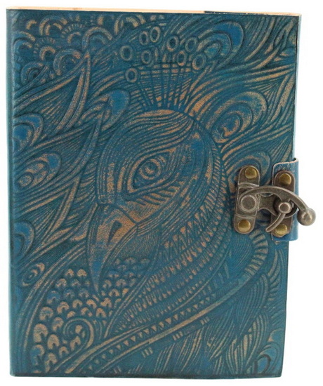 Journal blanc cuir embossé paon