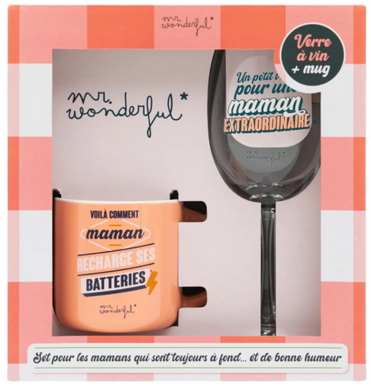 Ens. Verre à vin et tasse -  Pour les mamans