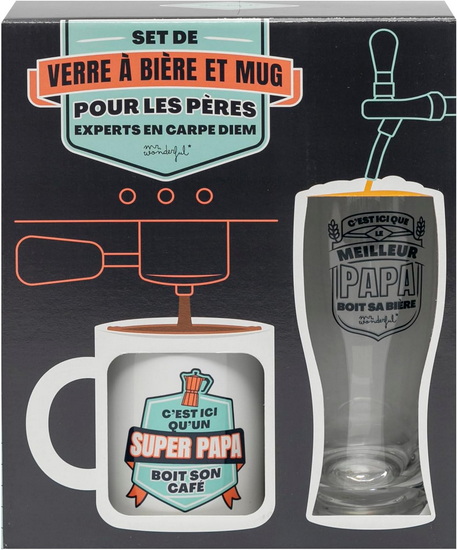 Ens. Verre à bière et tasse - Super papa