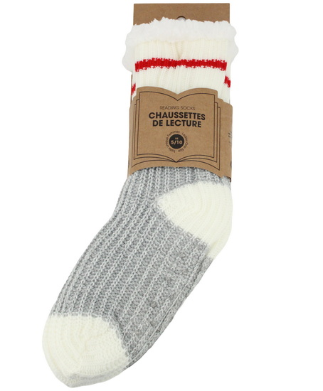 Chaussettes de lecture tricot grise et blanche