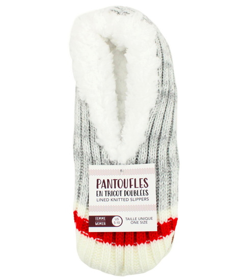 Pantoufles tricot grise et blanche