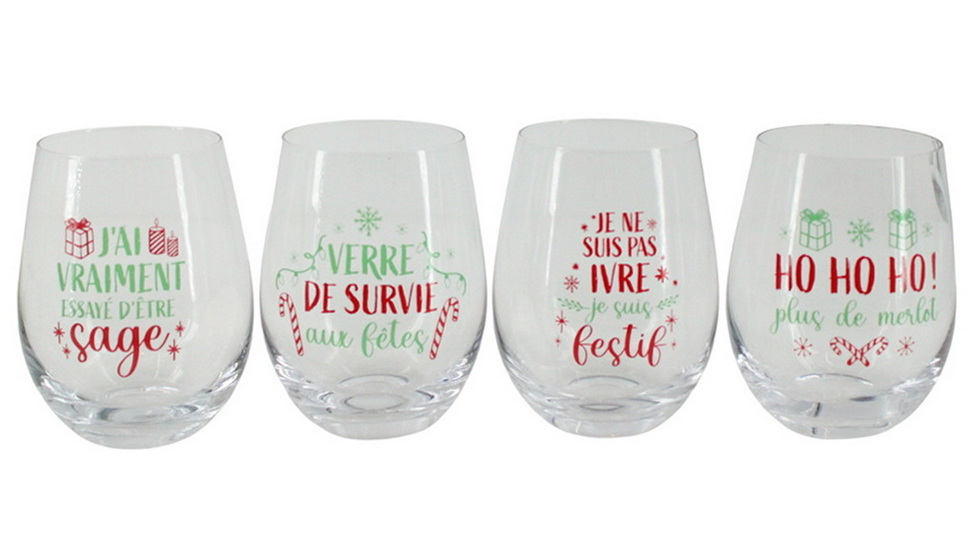Ens. 4 verres à vin sans pied de Noël