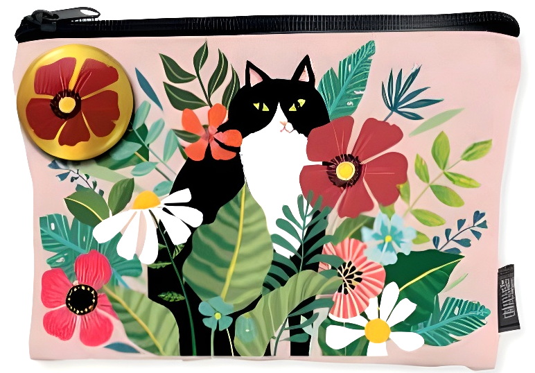 Trousse chat fleurs