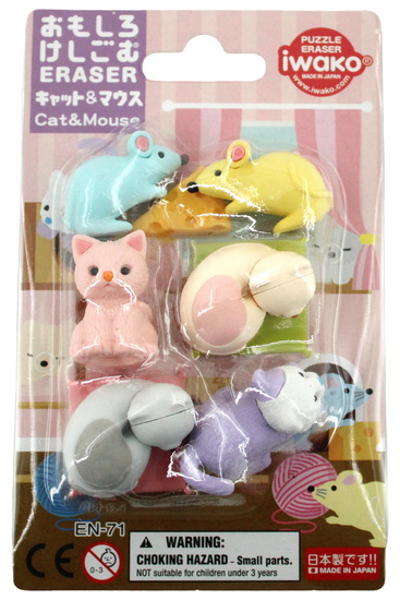 Ens. 7 gommes à effacer chats et souris