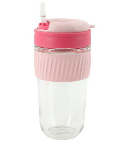 Gobelet rose avec paille 520ml