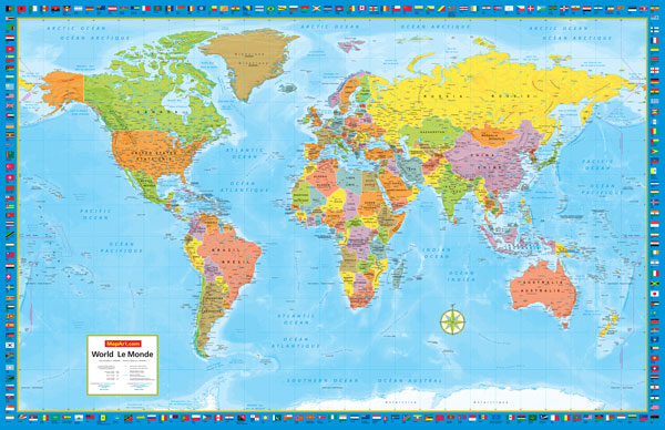 Grande murale du monde/ World (38" x 59") N. éd. - COLLECTIF