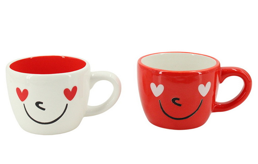 Ens. 2 tasses sourire cœurs