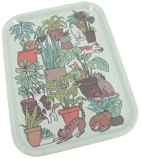 Plateau Chat plantes 27x20cm