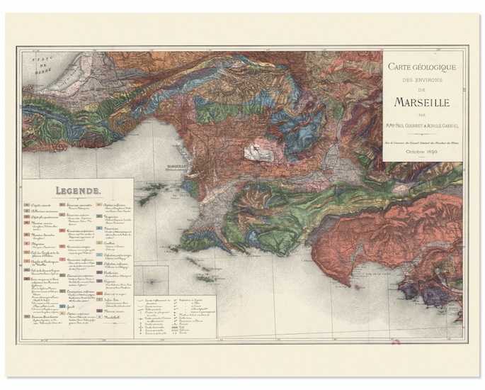 Carte géologique des environs de Marseille - PAUL GOURRET - ACHILLE GABRIEL