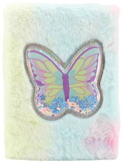 Cahier peluche rose papillon et paillettes
