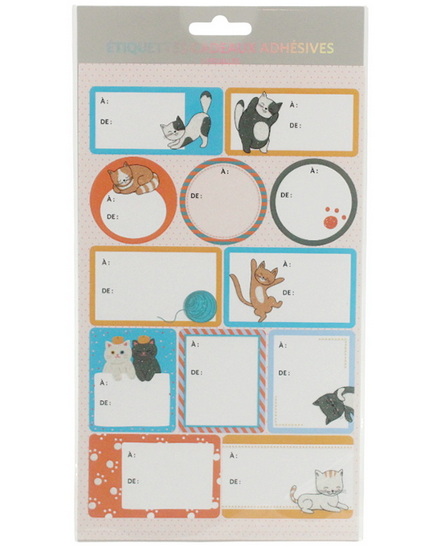 Ens. 24 étiquettes cadeaux chats