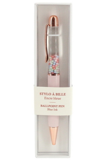Stylo à bille rose avec confettis encre noire
