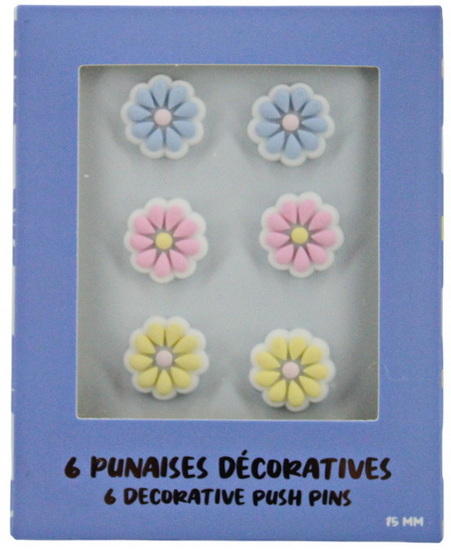 Ens. 6 punaises fleurs