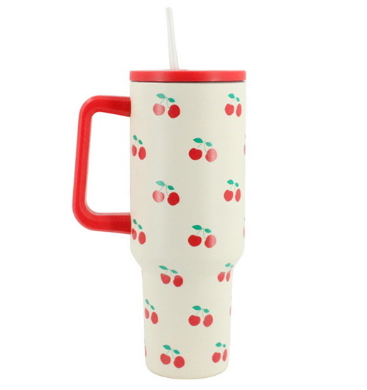 Tasse de voyage à poignée cerises