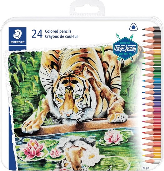 Ens. 24 crayons de couleur boîtier métallique