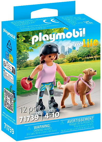 Jeune fille rolleuse avec Retriever et accessoires