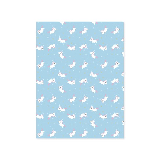 PAPIER IMPRIMÉ - LICORNES/BLEU