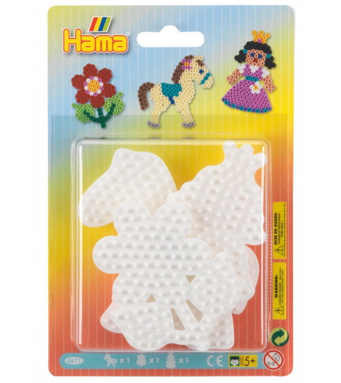 ENS. 3 PLAQUES HAMA - PONEY, FLEUR ET PRINCESSE