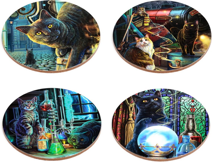 Ens. 4 sous-verres chats