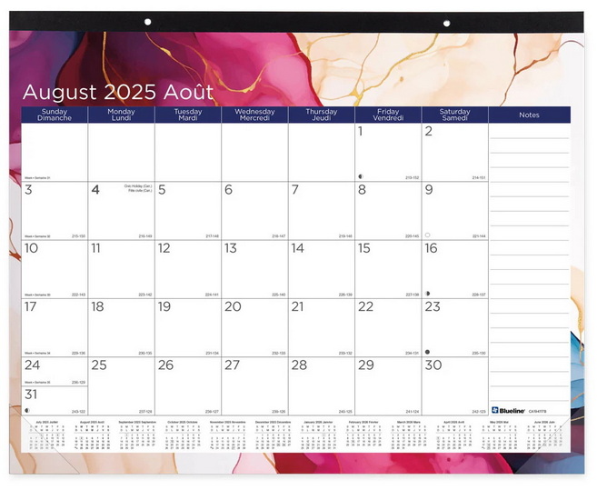 Calendrier Sous-main 25/26 22" x 17" Mensuel marbre