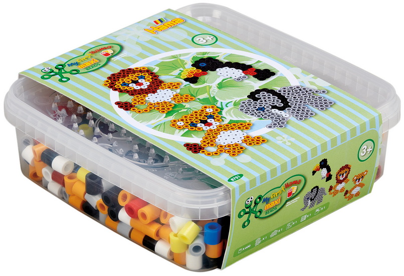 Boîte perles et plaque Hama maxi - Animaux de la jungle