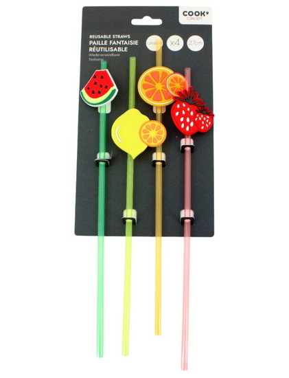Ens. 4 pailles réutilisables fruits