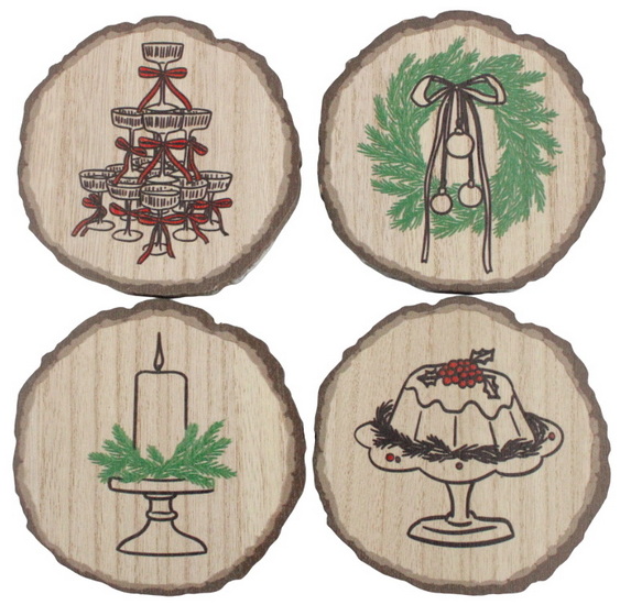 Ens. 4 sous-verres rondins de Noël