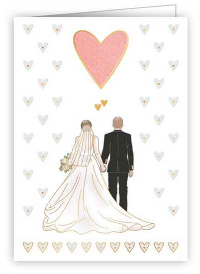Mini carte mariés de dos cœur rose