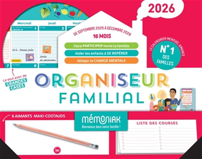 Organiseur familial Mémoniak 2026 : 16 mois, de septembre 2025 à décembre 2026 - NESK