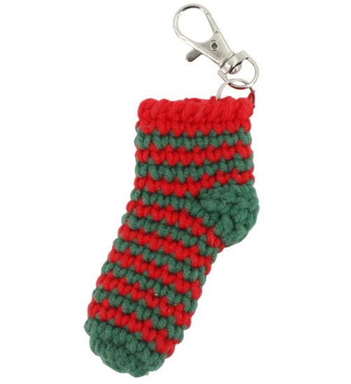 Porte-clés chaussette verte tricot