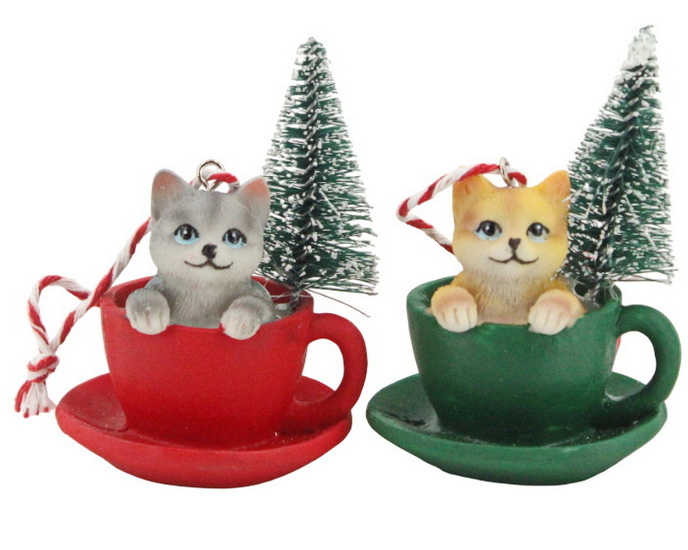 Ornement chat dans tasse 2AS