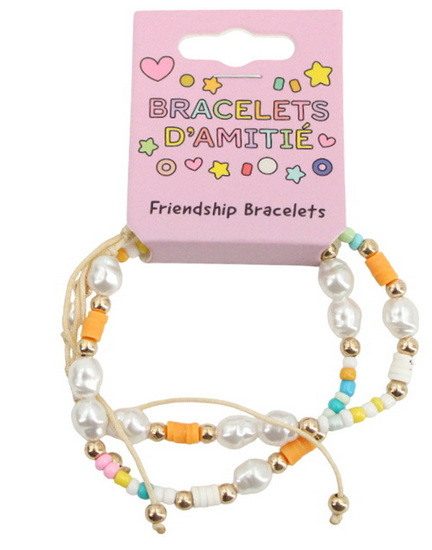 Ens. 2 bracelets billes colorées et blanches