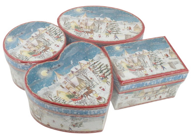 Ens. 4 boîtes village enneigé