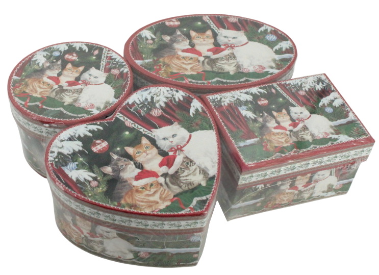 Ens. 4 boîtes chats Noël