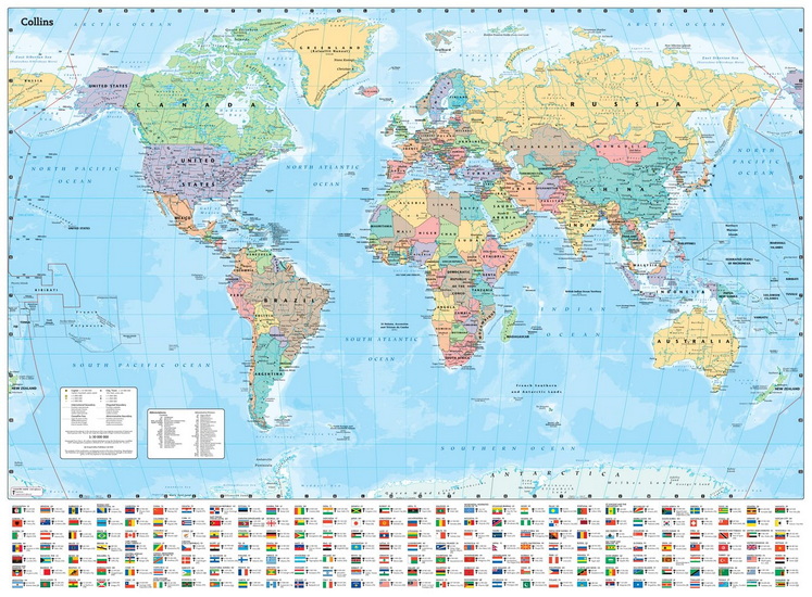 Collins World Wall Laminated Map - COLLECTIF