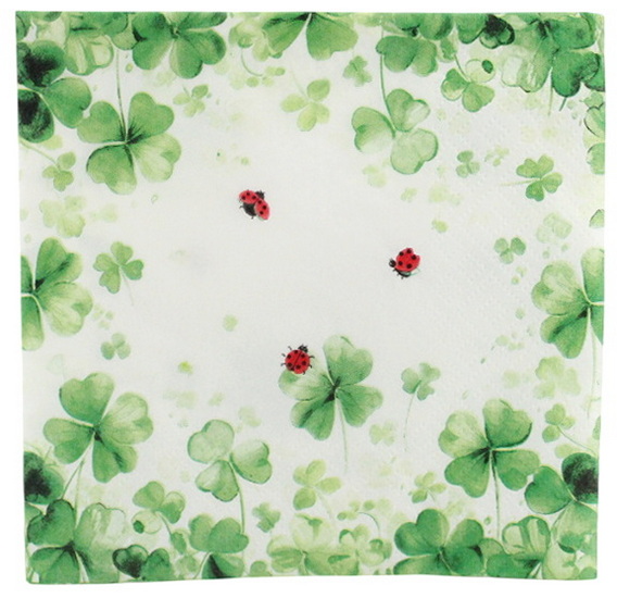 Serviette de table - Trèfles et coccinelles