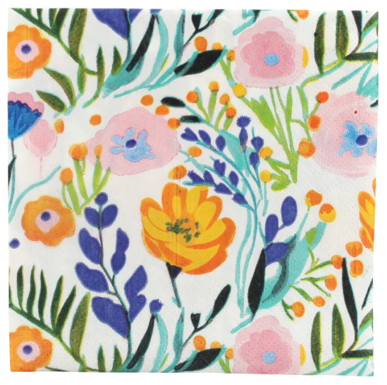 Serviette de table - Fleurs roses et oranges