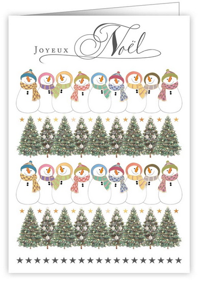 Groupe de bonhommes de neige et sapins Joyeux Noël