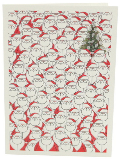 Mini carte foule de Pères Noël et sapin