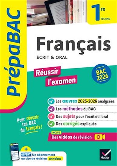 Prépabac - Français 1re technologique Bac de français 2026 (écrit & oral) - COLLECTIF