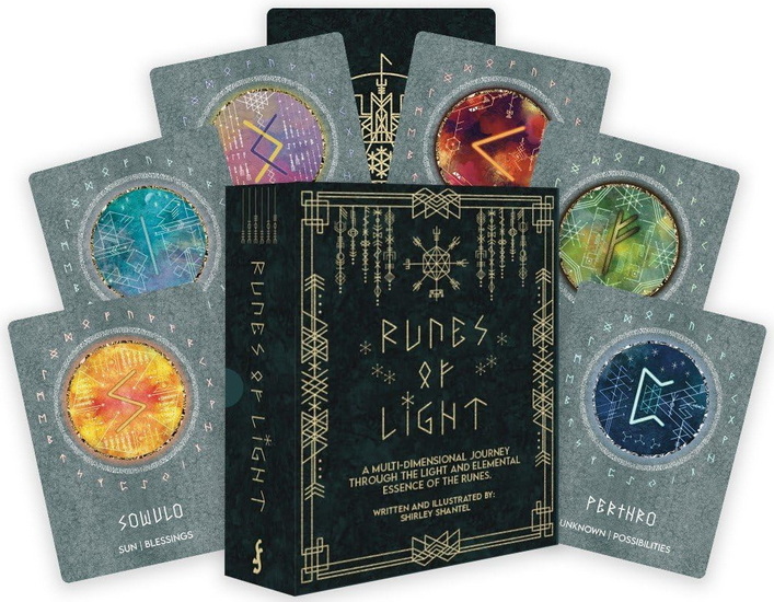 Runes of Light: A Multidimensional Journey Through the Light and Elemental Essence of the Runes (28 Full-Color Cards and 100-Page Full-Color Guidebook) - SHIRLEY SHANTEL