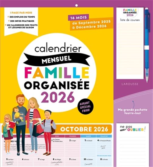Calendrier mensuel Famille organisée 2026 : de septembre 2025 à décembre 2026 - COLLECTIF