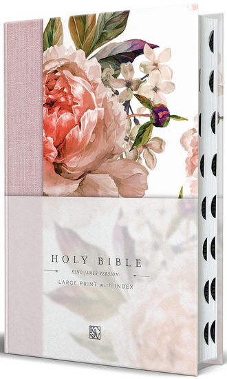 KJV Holy Bible, Large Print Medium format, Pink Cloth Hardcover w/Thumb Index and Ribbon Marker, Red Letter - COLLECTIF