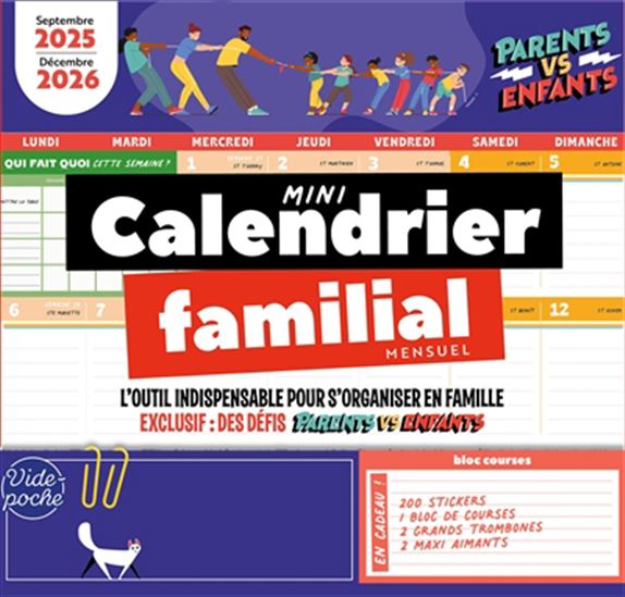 Mini calendrier familial mensuel : l&#39;outil indispensable pour s&#39;organiser en famille : septembre 2025-décembre 2026 - COLLECTIF