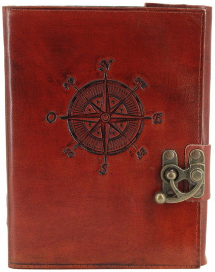 ournal blanc cuir embossé boussole