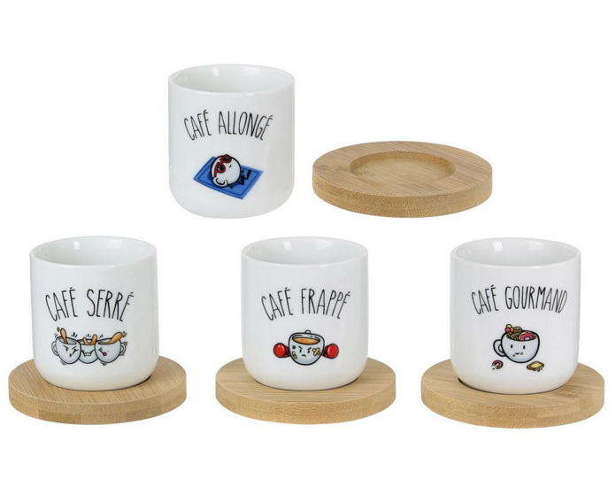 Ens. 4 tasses et sous-verres - cafés