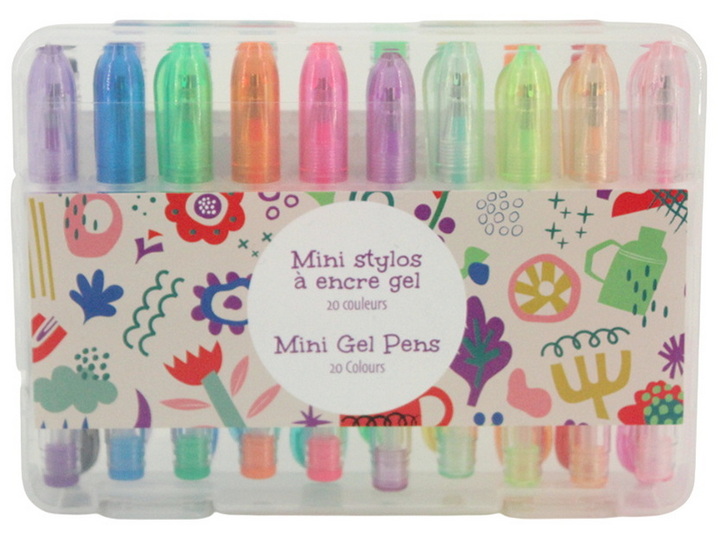 Ens. 20 mini stylos gel - couleurs assorties