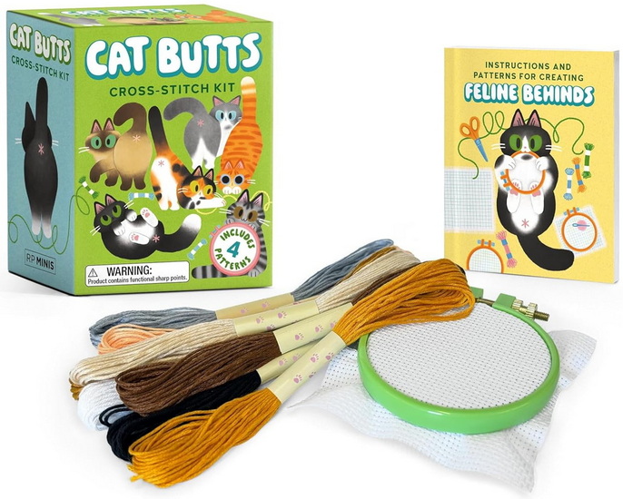 Cat Butts Cross-Stitch Kit: Includes 4 Patterns - COLLECTIF