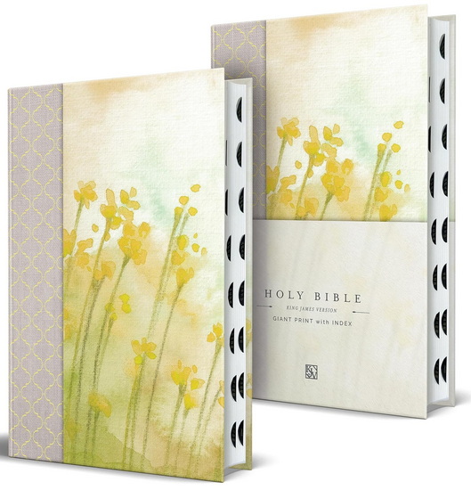 KJV Holy Bible, Giant Print Large format, Hardcover Yellow with Flowers with Ribbon Marker, Red Letter, and Thumb Index - KING JAMES VERSION