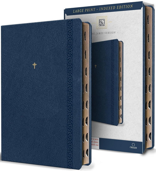 KJV Holy Bible, Large Print Handy Size format, Blue Premium Imitation Leather with Ribbon Marker, Red Letter, Thumb Index / - KING JAMES VERSION